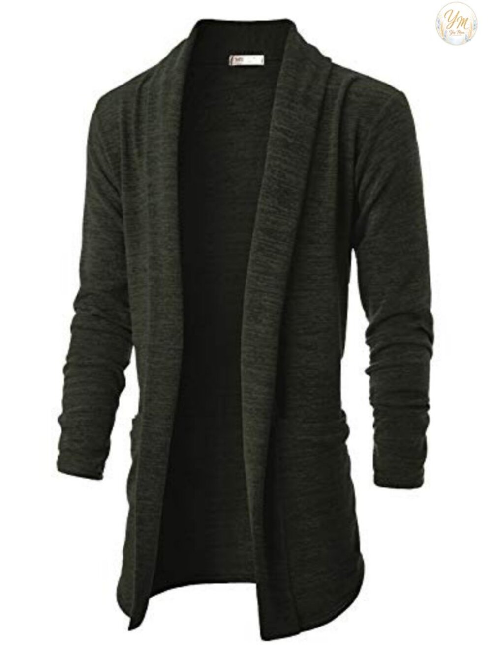 Mens Lightweight Open Front Shawl Collar Longline Cardigan